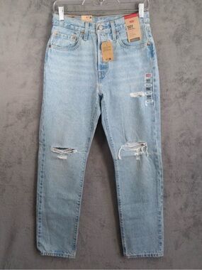 Levi's high-rise Light Blue Slim Straight Distressed Jeans 26 x 30